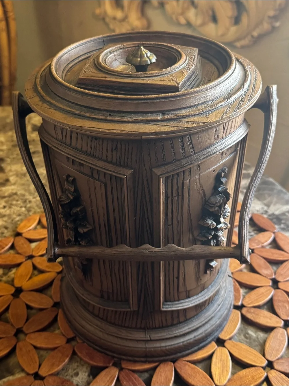 Vintage Faux Bois Floral Ice Bucket 3 Qt MCM Barware